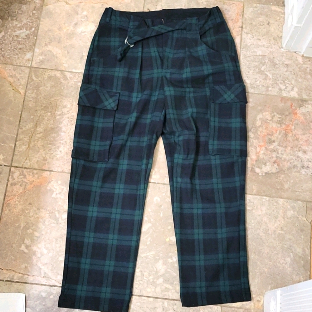 Free People Green plaid cargo pants